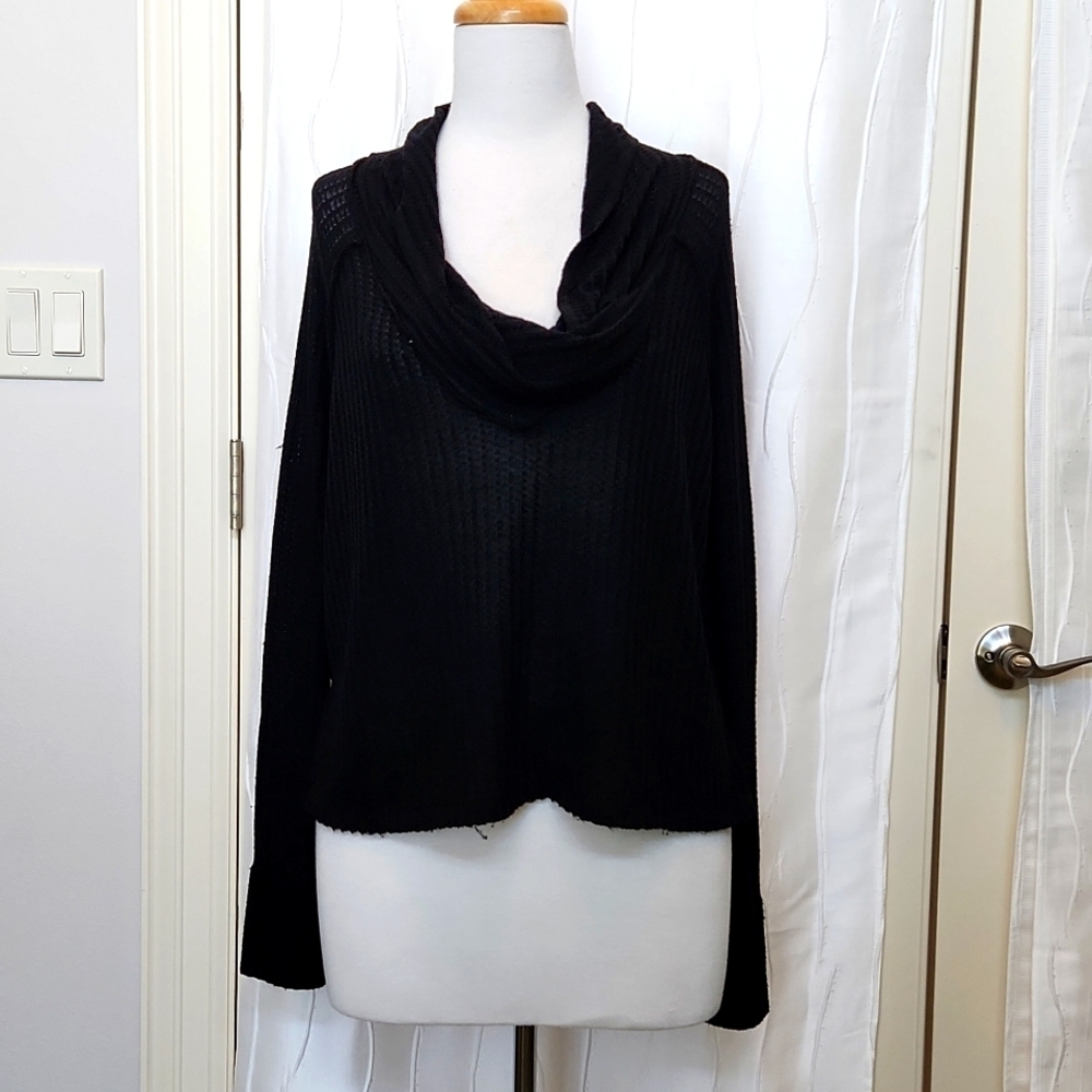 We The Free Black Cowl Neck Inside Out Sweater
